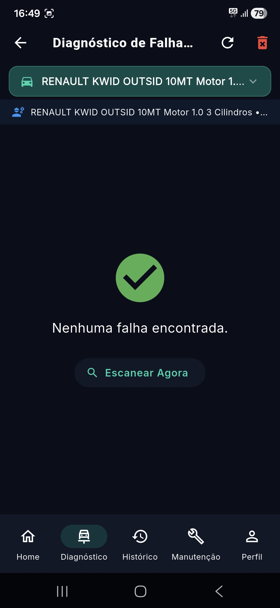 Scanner de falhas com DTCs ativos no app YouAutoCar